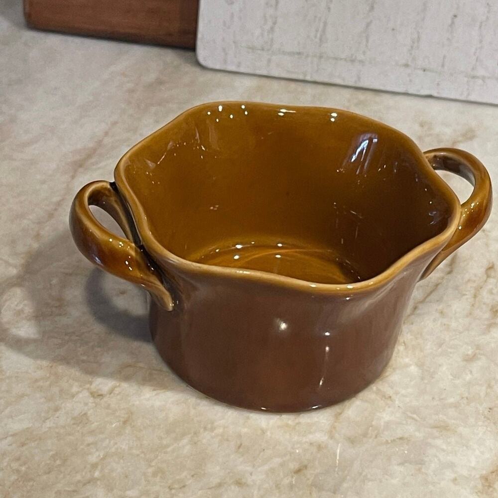 BIA toffee colored dish with handles 4-1/2”